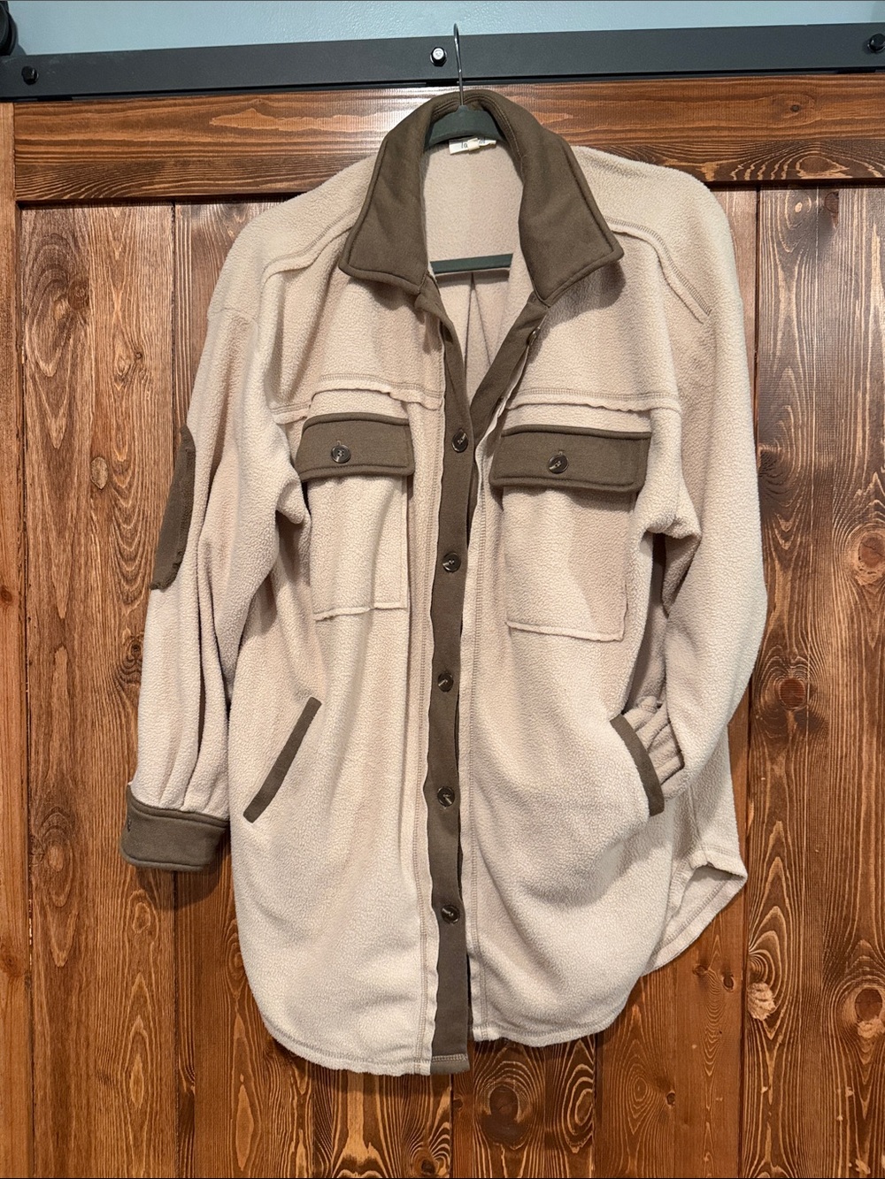LA MIEL Cream and Brown Teddy Jacket Shacket